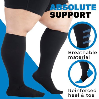 ABSOLUTE SUPPORT 3 Pairs Unisex Compression Socks, 20-30mmHg, Black|7XL - color: Black, size: 7X-Large