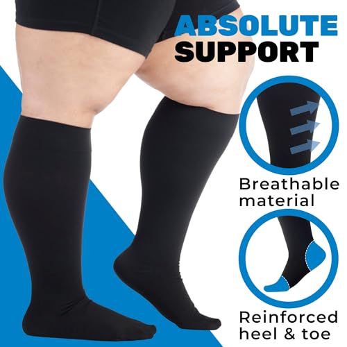 ABSOLUTE SUPPORT Men & Women Compression Socks, 20-30mmHg - color: Black, size: XX-Large