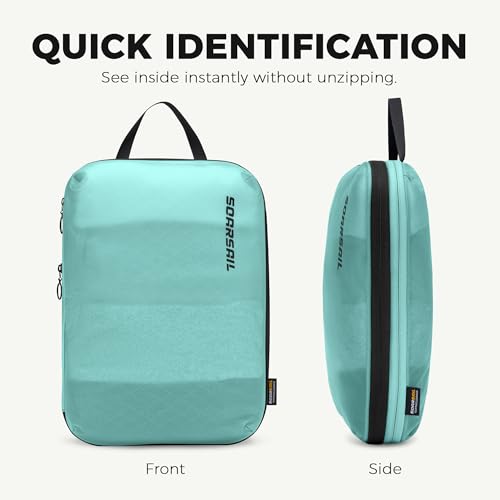 4 Pack Ultralight Compression Packing Cubes for Travel, Cyan - color: Cyan
