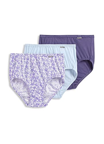 Jockey Women's Underwear 100% Cotton Elance Brief - 3 Pack - color: Midnight Iris/Bouquet Bloom/Frothy Blue, size: 7