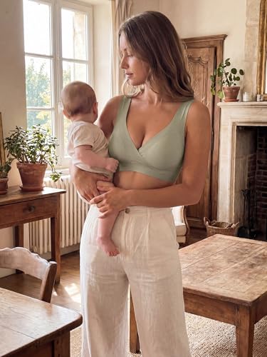 Allegra K Women Nursing Bra Crossover Maternity Pullover Sleep Bralette - color: Light Brown, size: X-Large
