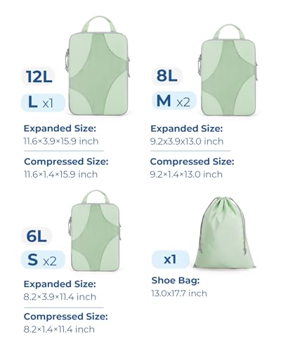 Bagsmart Compression Packing Cubes, Travel Bag Cruise Ship Essentials - color: Fruit Green, size: 6 Set