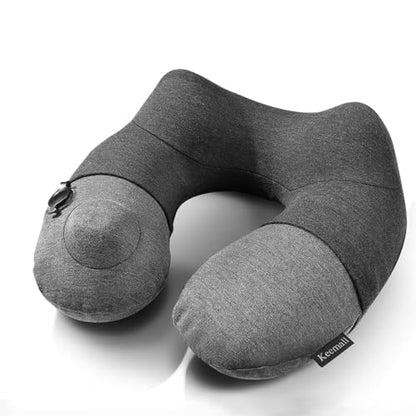 Keemall Inflatable Travel Neck Pillow for Airplane, Car & Long Flight Sleep - color: Light Grey, size: Medium