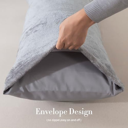 WhatsBedding Memory Foam Body Pillow with Cover, Long Bed Pillow for Adults - color: White Pillow+ Sherpa Grey Pillowcase