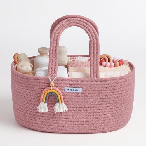 Blissful Diary Diaper Caddy Organizer, Woven Cotton Rope, Pink - color: Oval Pink