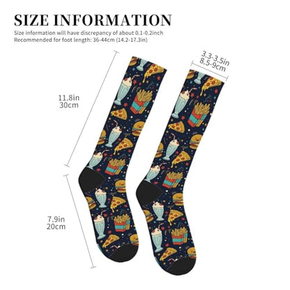 Compression Socks Knee High Support Stockings Women Men - color: Hamburger Pizza Cartoon