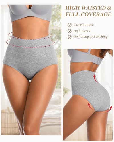 CULAYII Tummy Control Underwear Womens High Waisted Cotton Panties Breathable Full Coverage Postpartum Ladies Briefs - color: Multicoloured D - 5 Pack, size: X-Large