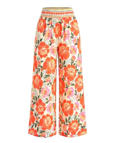 BTFBM Floral Summer Wide Leg Pants Woman 2026 - color: Beige, size: Medium