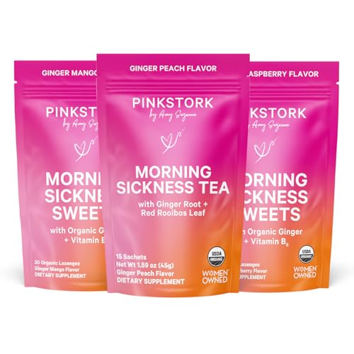 Pink Stork Morning Sickness Support Kit, 3-Piece Bundle with Tea + Sweets