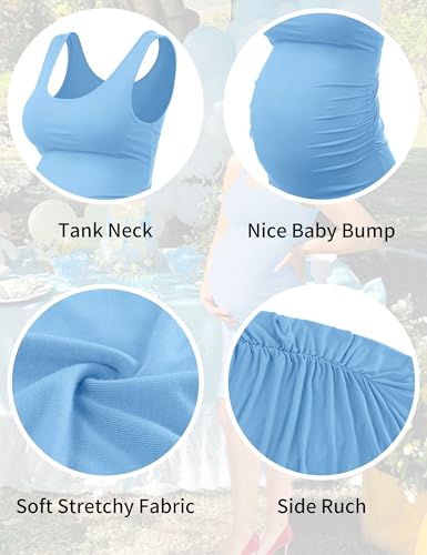 Peauty B Shape Side Ruch Maternity Tank Dress Bodycon Midi Dress - color: Sky Blue, size: X-Large
