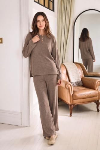 Ekouaer Womens Pajama sets Long Sleeve Cozy 2 Piece Matching Lounge Set - color: Brown, size: XX-Large