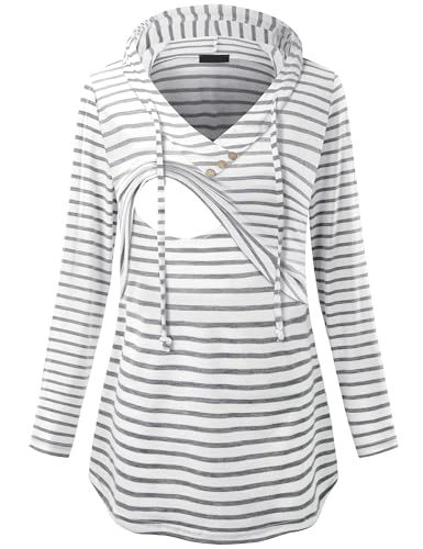Quinee Women's Long Sleeve Plaid Colorblock Nursing Pullover Hoodie Sweatshirts - color: Black Whites Tripe, size: X-Large