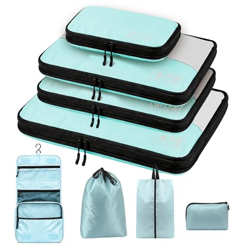 Compression Travel Packing Cubes for Carry On, 8-Piece Luggage Organizer - color: Blue--8 Set