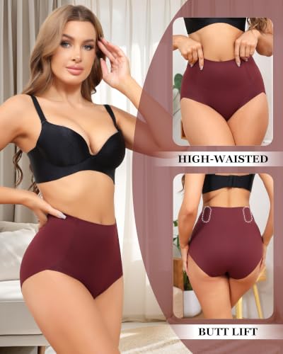 LEVAO Women's Tummy Control Underwear High Waisted Seamless Panties 4 Pack - color: Black,nude,reddish Brown,blue, size: Medium