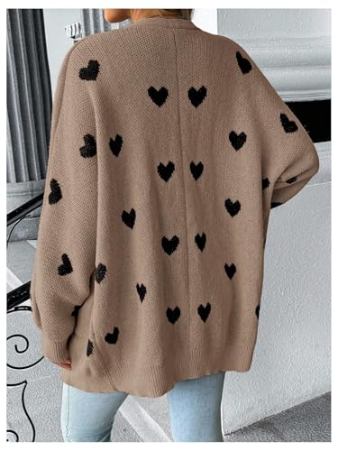 MakeMeChic Women's Maternity Heart Sweater Cardigan Fall Winter Clothes - color: Brown, size: X-Large