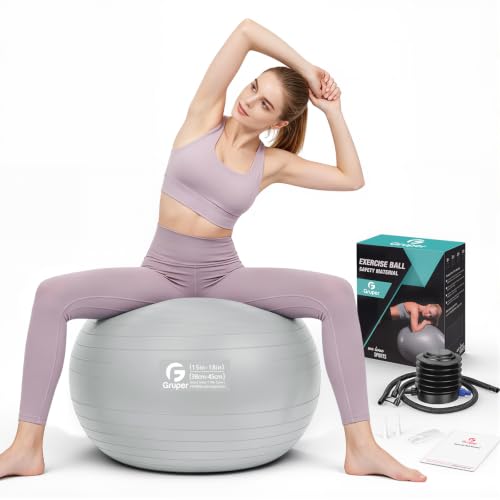 Gruper Exercise Ball, 45cm-75cm Extra Thick Yoga Ball for Working Out - color: sliver, size: S(18IN/45cm)