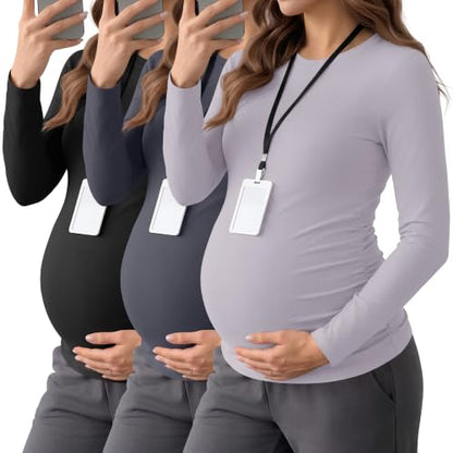 Neer 3 Pack Maternity Under Scrub T Shirt Long Sleeve Undershirt - color: Black, Dark Gray, Light Gray, size: Small