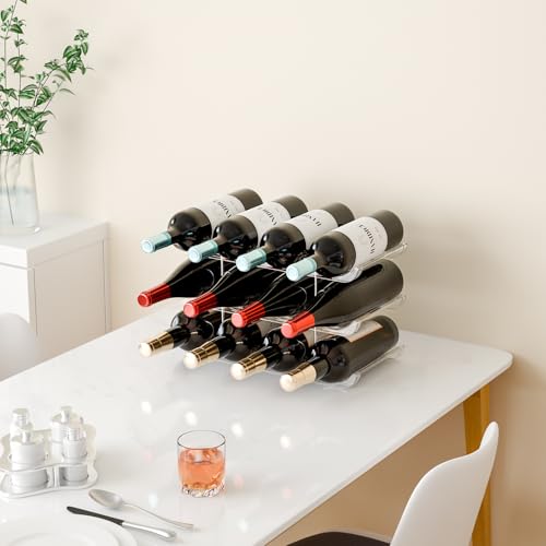 Yieach 2 Tier Stackable Wine Racks Countertop,Sturdy and Durable Wine Rack Free Standing Floor for Inside Cabinet,Clear Water Bottle Organizer and Wine Storage Racks Holder for Pantry,Table,Kitchen - size: 2 Pack-Hold 8 Bottle