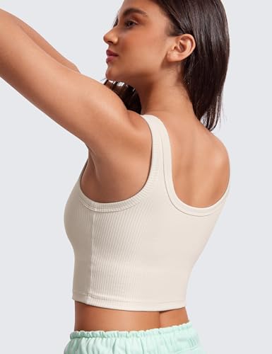 CRZ YOGA Ribbed U Neck Crop Tank Tops - color: White Apricot, size: Large