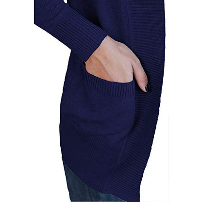VOIANLIMO Women's Open Front Long Sleeve Cardigan with Pockets - color: 2-navy Blue, size: Large