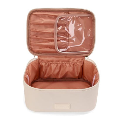 Wrangler Travel Makeup Bag 2pcs Set Cosmetic Bag with Makeup Brush Holder - color: Solid Beige