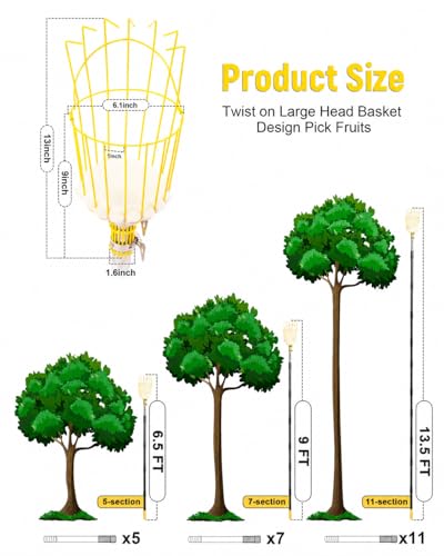 6.5FT Fruit Picker with Basket, Apple Picking Tool 35–77 Inch Adjustable Pole, Long-Handle Mango Grabber, Tree Fruit Catcher for Harvesting Lemon Pear Orange Avocado Peach Citrus Grapefruit - size: 6.5FT