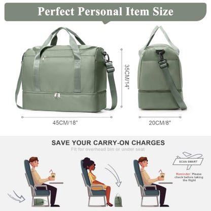 Small Travel Duffle Bag with Shoe Compartment, 35L Personal Item Bag - color: A-Green, size: Small