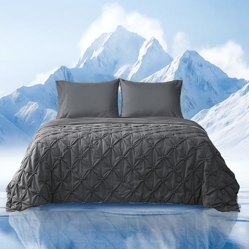 Amélie Home Elegant Pintuck Cooling Comforter Twin Size, Charcoal Grey - color: Charcoal Gray, size: Twin/Twin XL (68''x90'')