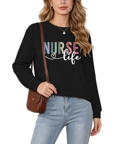 Registered Nurse Sweatshirt Women RN Nurse Long Sleeve Graphic Shirts - color: Black2, size: Large