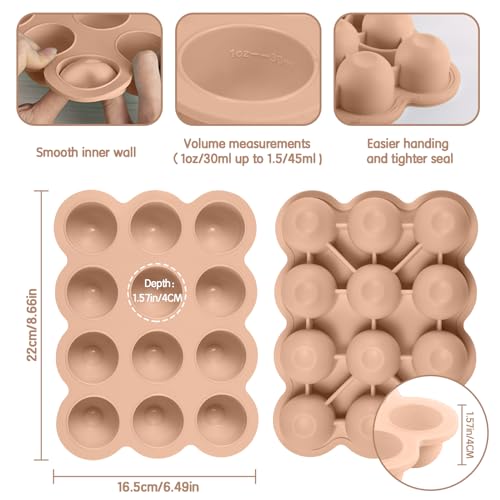 Silicone Freezer Tray with Clip-on Lid, 1.5oz x 12 Pods (Brown) - color: Light Brown (12 x 1.5 OZ)