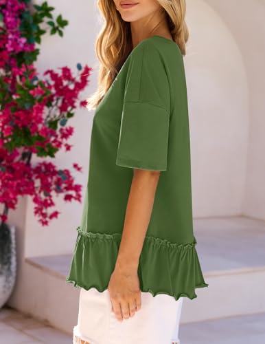 MEROKEETY Women's 2026 Summer Short Sleeve Peplum Casual Ruffle Tops - color: Green, size: Large
