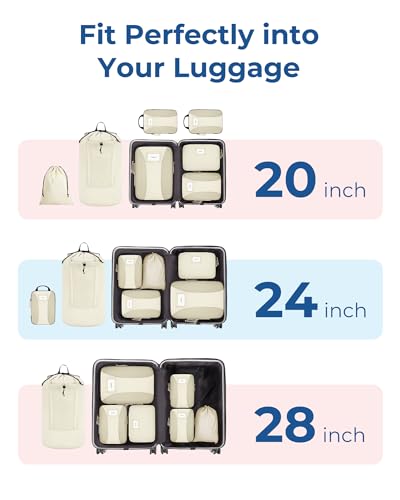 BAGSMART Compression Packing Cubes, Lightweight Travel Essentials - color: Light Beige, size: 8 Set