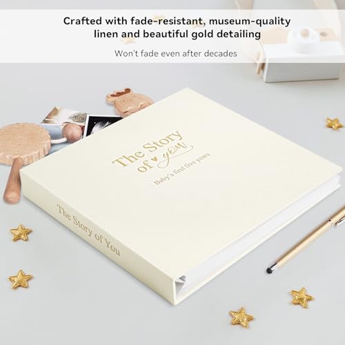 1DOT2 Timeless First 5 Years Keepsake Baby Memory Book for Boy or Girl - color: Beige