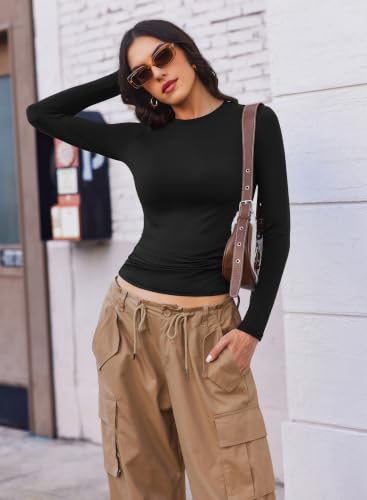 3 Pack Long Sleeve Shirts for Women Basic Crew Neck Tops Thermal T-Shirts - color: Black/Black/Black, size: Small