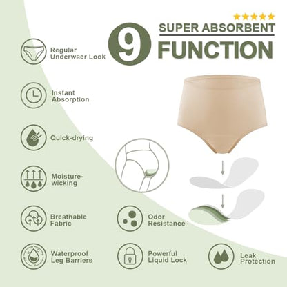 BATTEWA Incontinence Underwear for Women Leakproof Bladder Control Briefs - color: Black-beige, size: XX-Large
