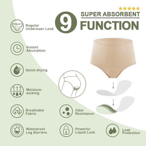 BATTEWA Incontinence Underwear for Women Leakproof Bladder Control Briefs - color: Beige, size: Large