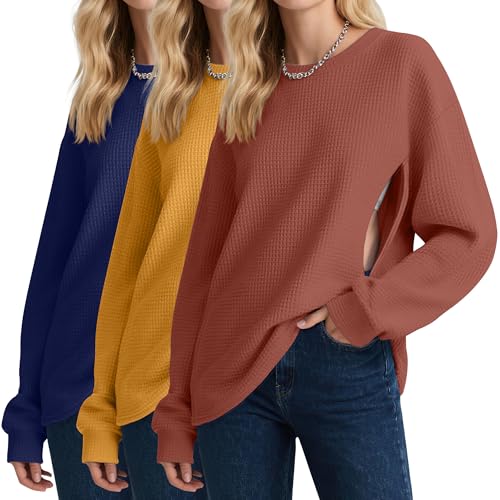 Oakgarden 3 Pack Women's Oversized Nursing Tops - color: Caramel, Ginger Yellow, Dark Blue, size: Small