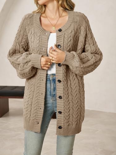 Saodimallsu Womens Cable Knit Cardigans Oversized Chunky Fall Sweater Dress - color: Khaki, size: Medium