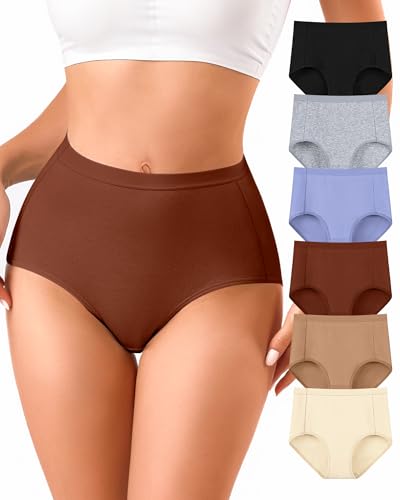 Annenmy High Waisted Panties Women's Cotton Underwear Full Coverage Briefs Soft Breathable Stretch Briefs Regular & Plus Size - color: Multicolor-a, size: Large