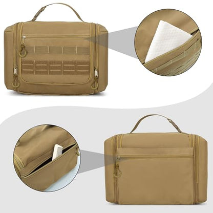 Tactical Toiletry Bag for Men, Large Hanging Dopp Kit Hygiene Bag - color: Khaki