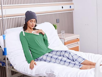 Deyeek Women's Post Shoulder Surgery Shirts Long Sleeve V-Neck Wrap Chemo Blouse Easy Access Adaptive Snap On Dialysis Shirts - color: Green, size: X-Large