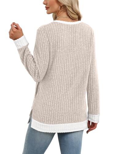 Sampeel Long Sleeve Shirts for Women Tunic Sweaters Fall Fashion Outfits - color: Cream, size: Medium