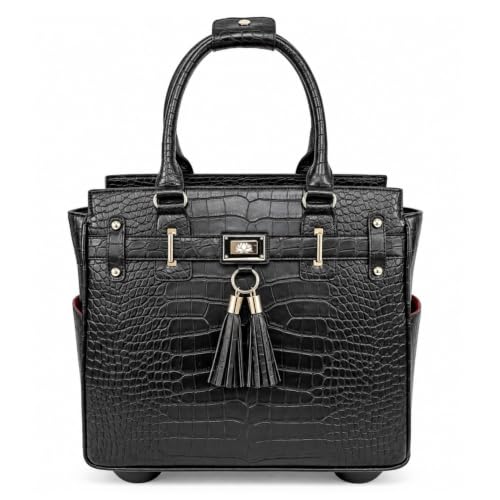 JKM & Company Rolling Laptop Bag for Women | Designer Wheeled Briefcase | Fits 13-17" Laptops | Office Travel Computer Case - color: Black Timeless