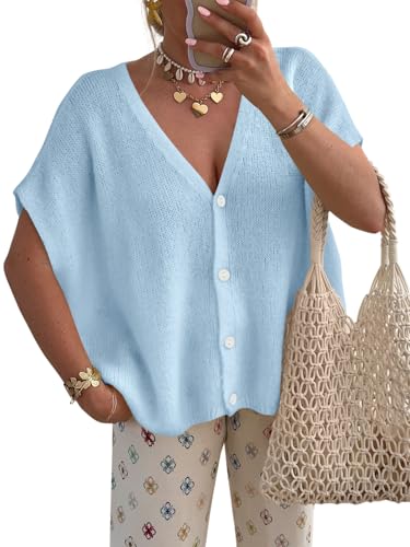 PRETTYGARDEN Womens 2026 Summer Oversized Cardigans Sweaters - color: Light Blue, size: Medium