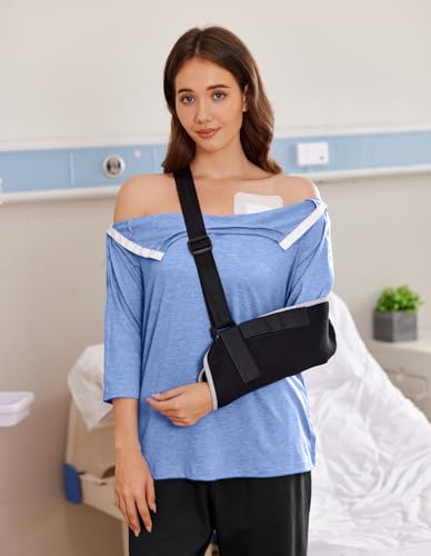 Deyeek Women's Post Shoulder Surgery Shirts Tear Away 3/4 Snap Tops - color: Blue, size: Medium