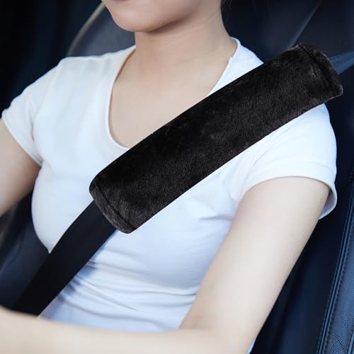 MOONET Universal Soft Faux Sheepskin Seatbelt Covers, 2 Pack (Black) - color: Black_2pc