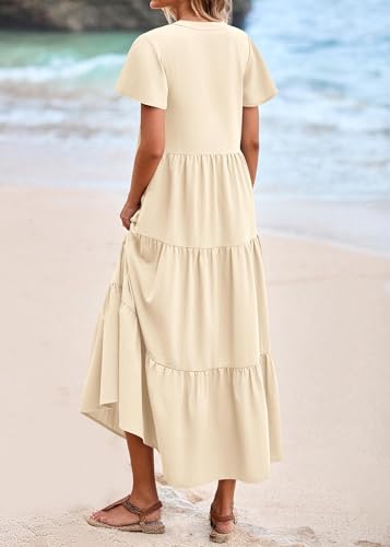 KIRUNDO Summer Maxi Dresses for Women with Pockets 2026 - color: Apricot, size: Medium