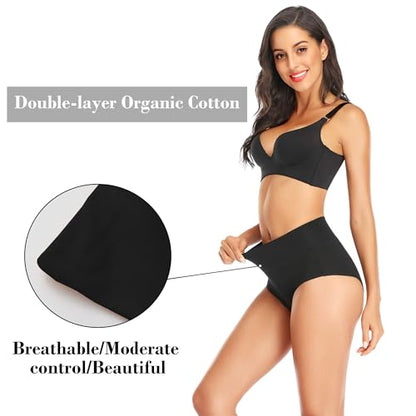 Womens Tummy Control Underwear Cotton High Waisted Full Briefs - color: 5 Pack,black, size: Medium