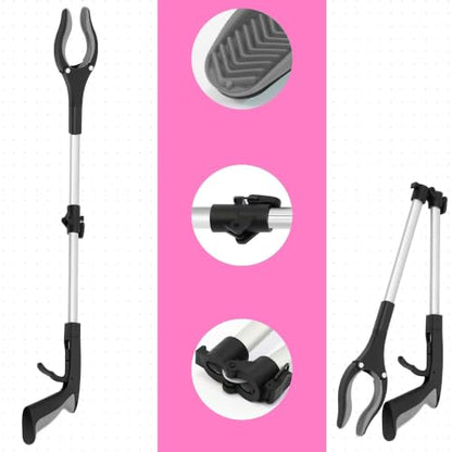 32“ 2 Pack Folding GrabRunner Reacher Grabber with Strong Magnetic - color: Grey (Grey of 2)
