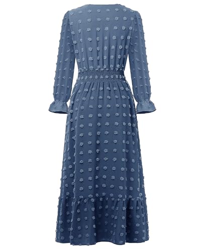 CzzzyL Women Nursing Boho Maxi Dress Swiss Dot Smocked with Pockets - color: Blue, size: Medium